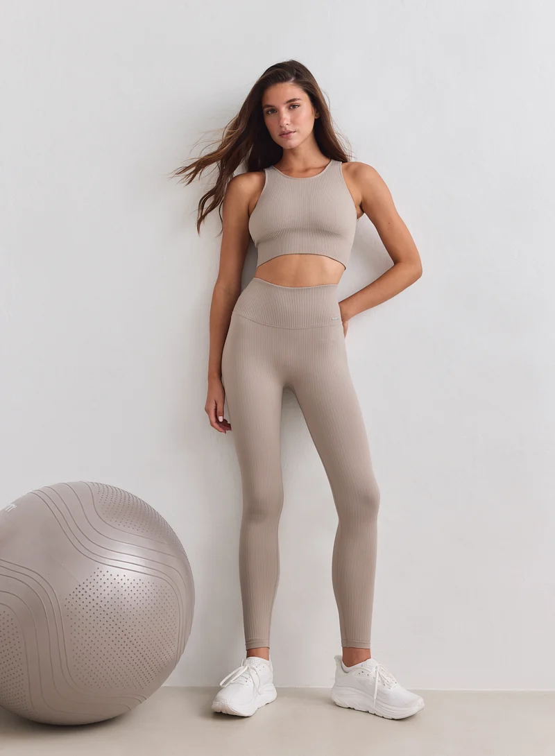 Dark Clay Ribbed Seamless Petite Tights