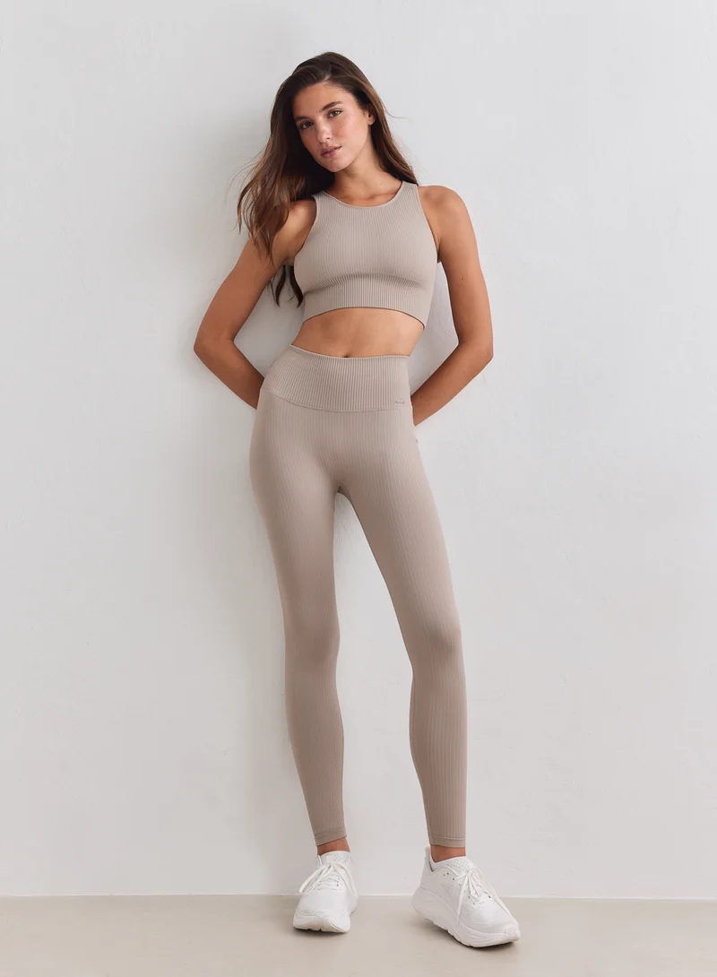Dark Clay Ribbed Seamless Petite Tights