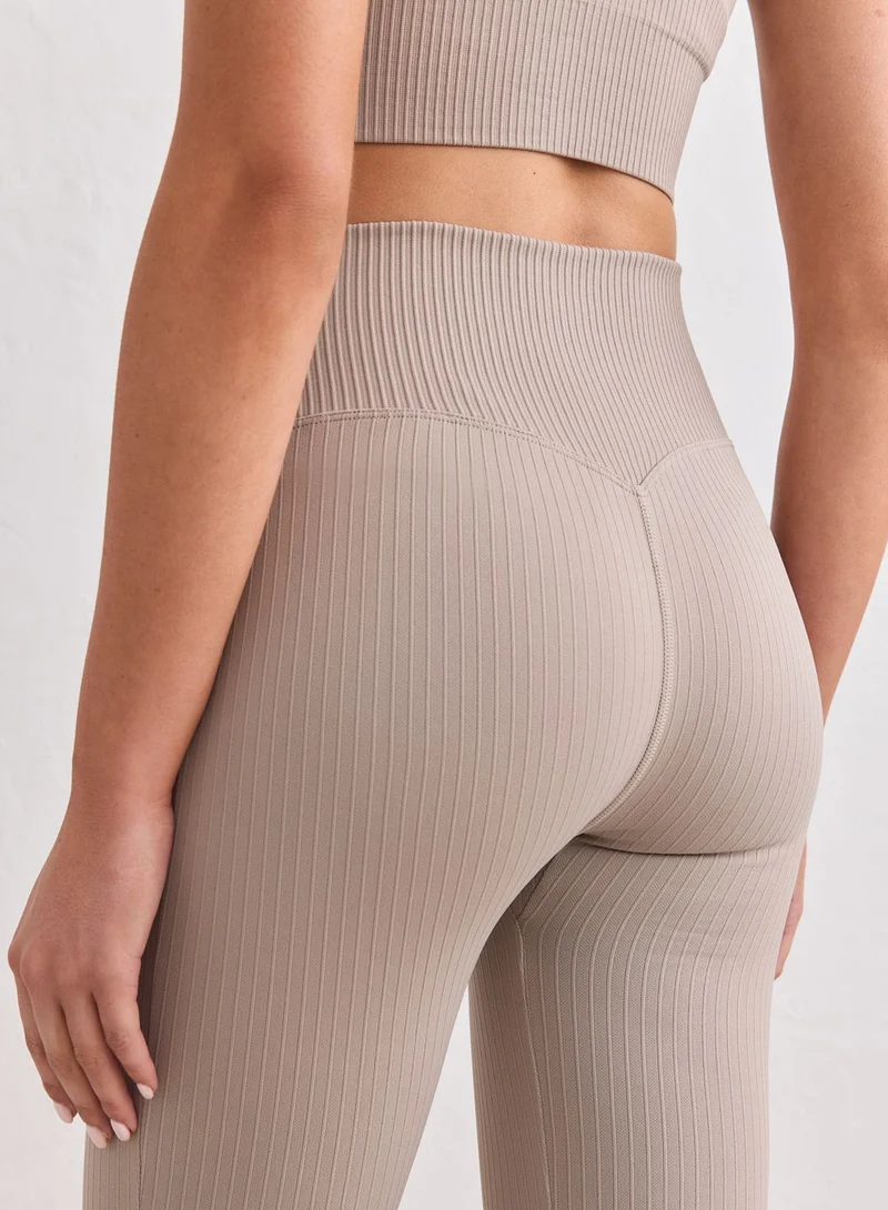 Dark Clay Ribbed Seamless Flare Tights