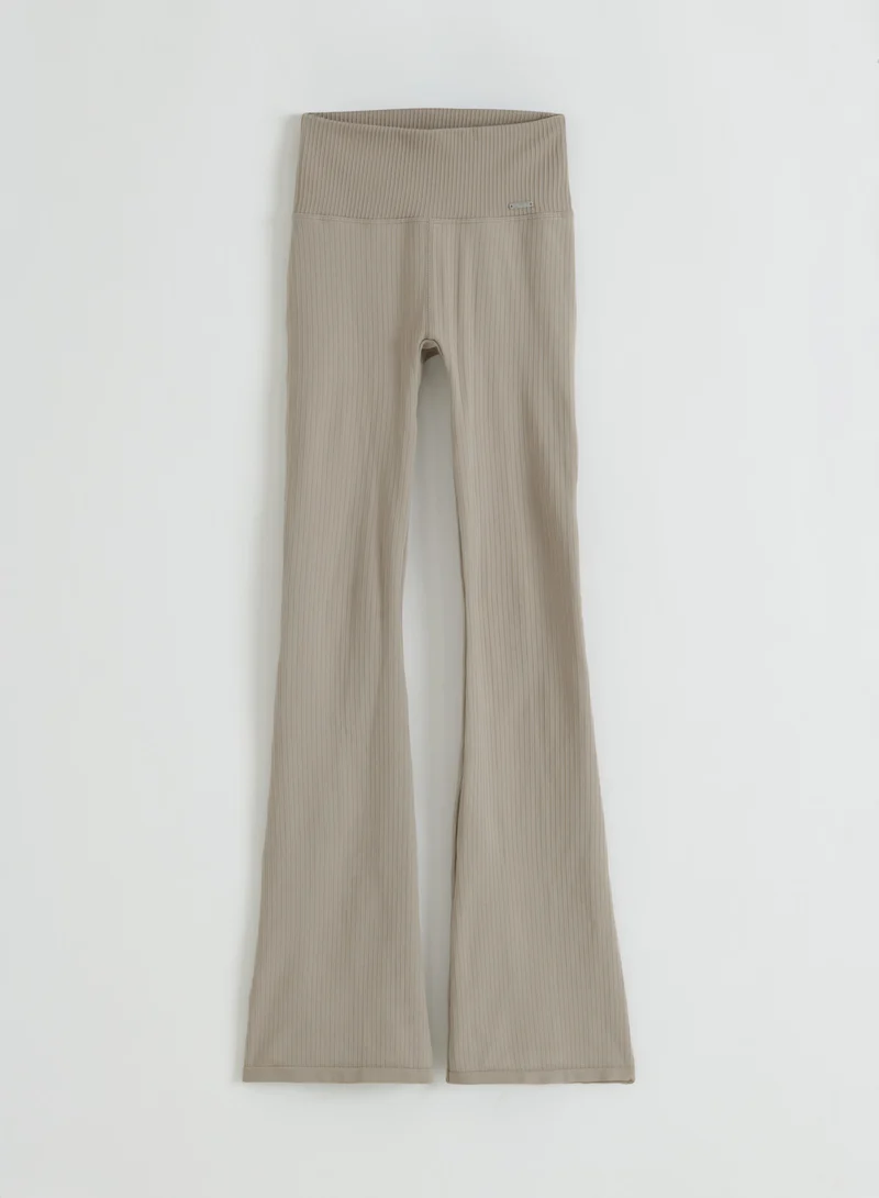 Dark Clay Ribbed Seamless Flare Tights