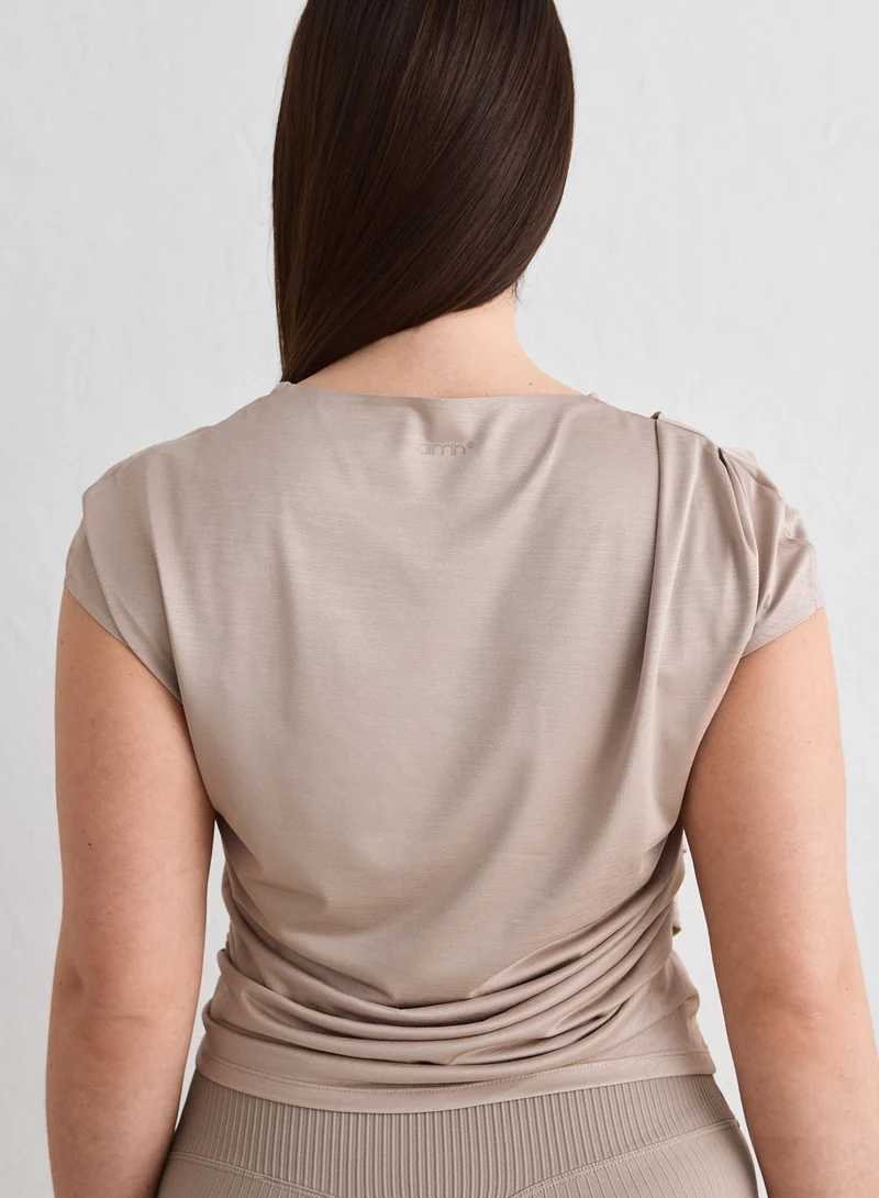 Dark Clay Luminous Draped Short Sleeve