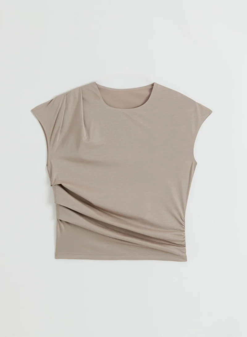Dark Clay Luminous Draped Short Sleeve