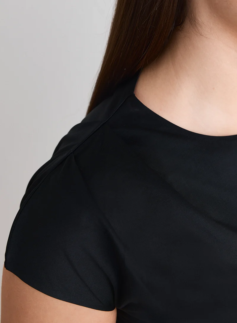 Black Luminous Draped Short Sleeve
