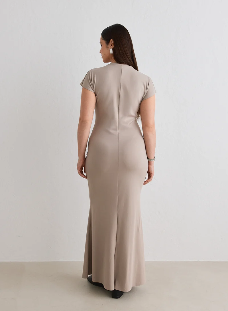 Dark Clay Sense Mermaid Cap Sleeve Dress