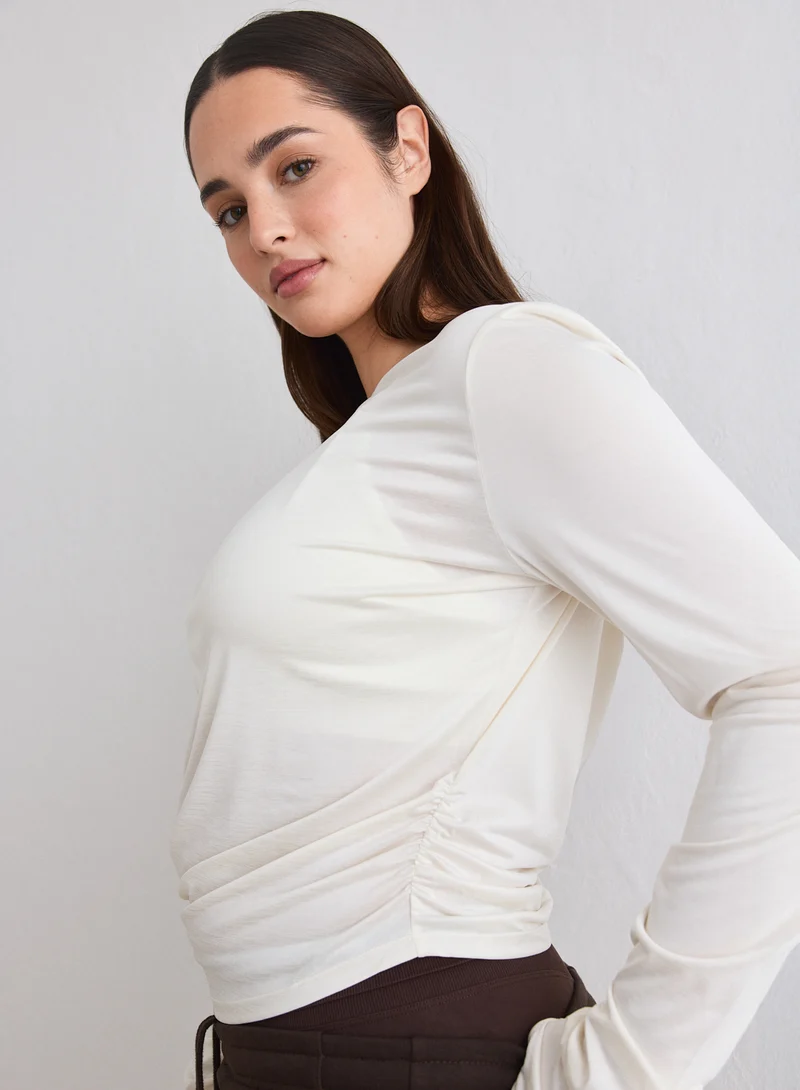 Off White Luminous Draped Long Sleeve