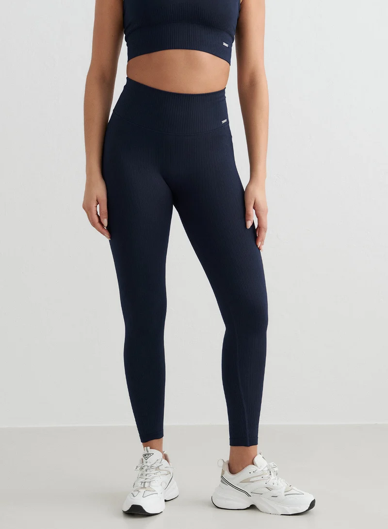 Navy Ribbed Seamless Tall Tights