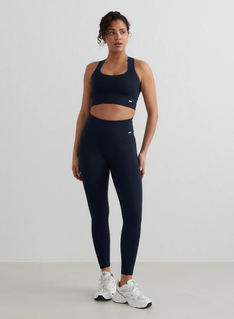 Navy Ribbed Seamless Tall Tights