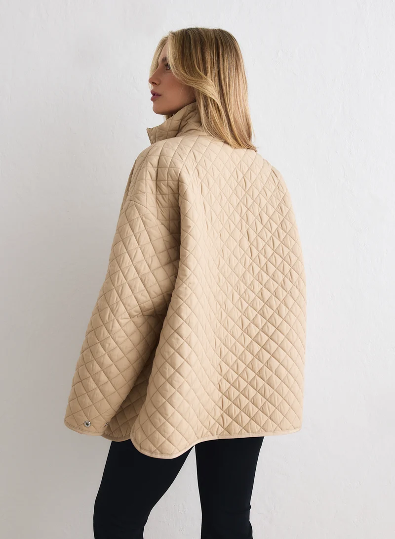 Beige Oversized Quilted Jacket