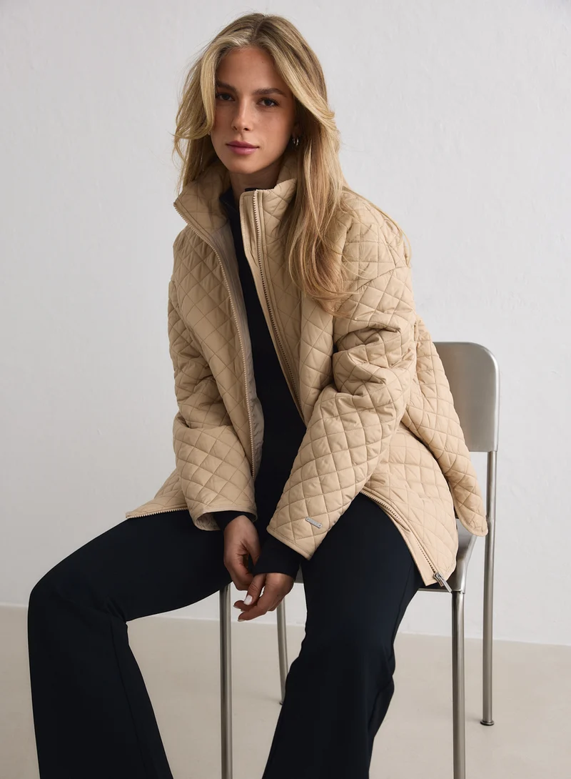 Beige Oversized Quilted Jacket