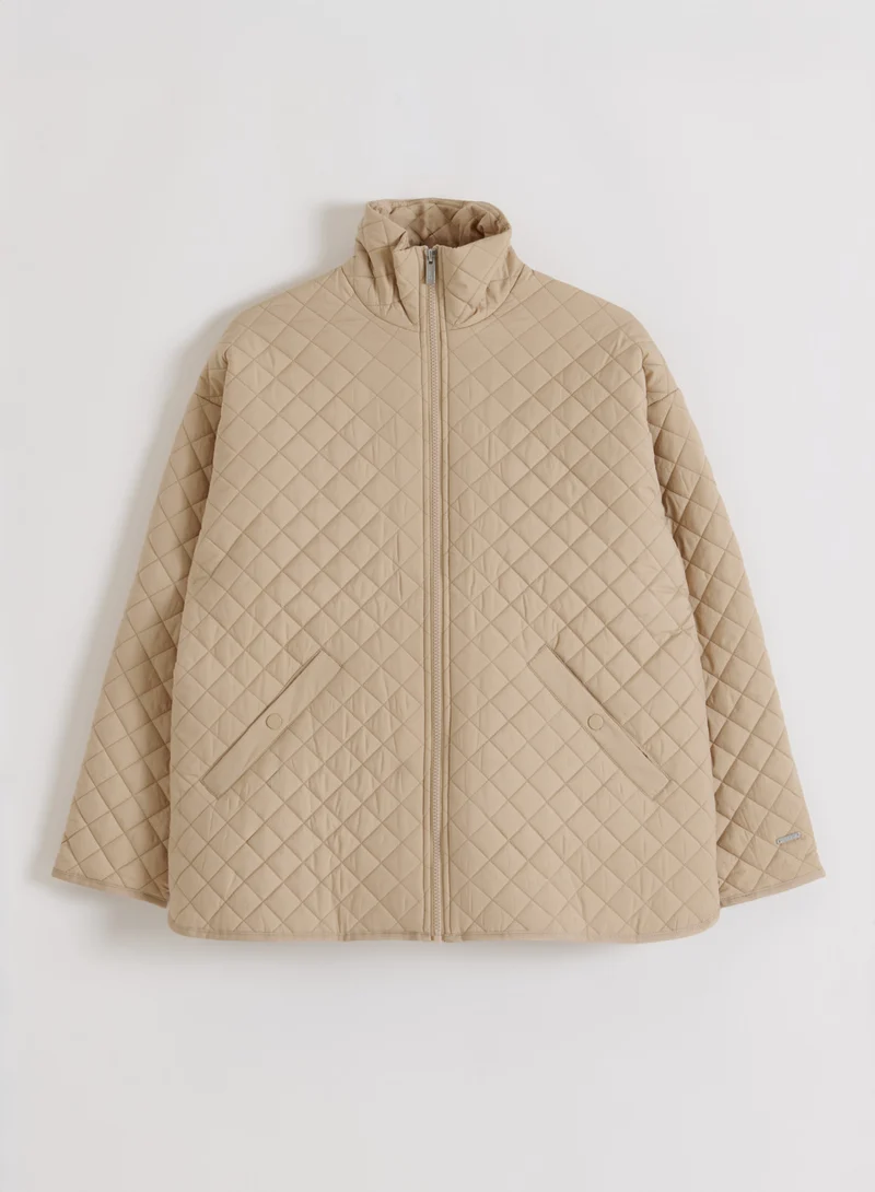 Beige Oversized Quilted Jacket