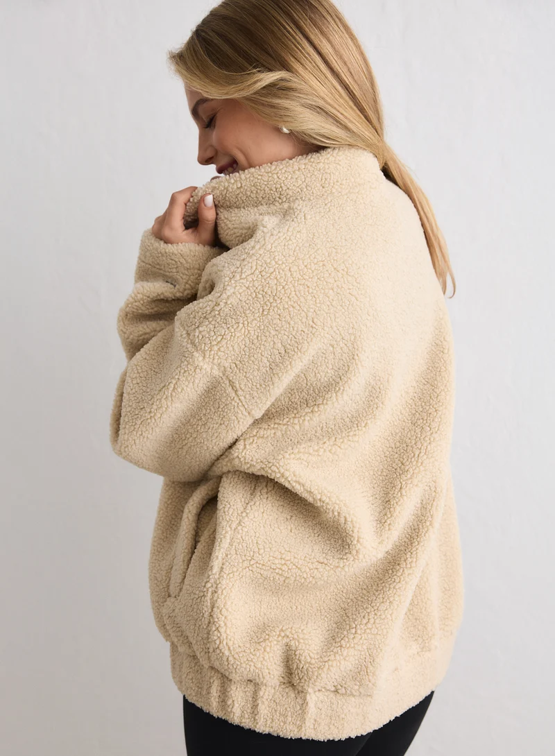 Café Au Lait Pile Coach Jacket