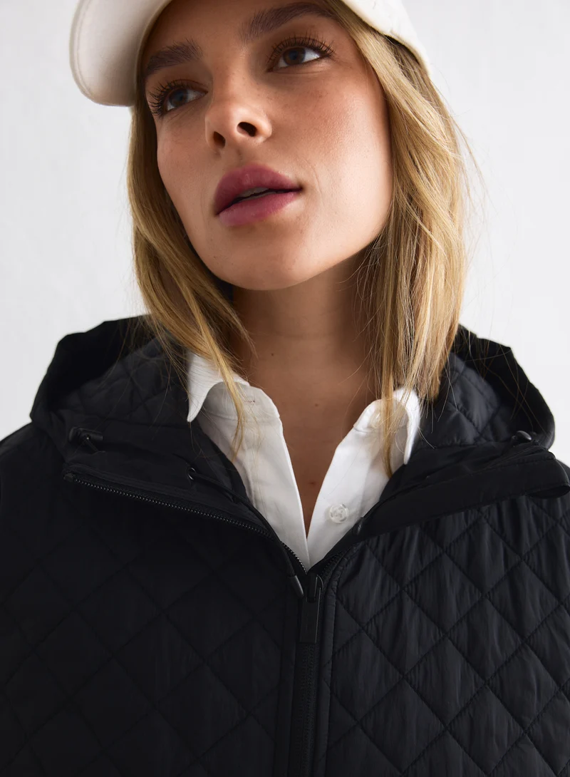 Black Cropped Quilted Anorak