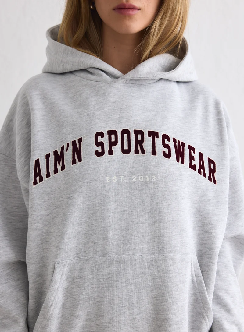 Light Grey Melange Varsity Sweat Hood