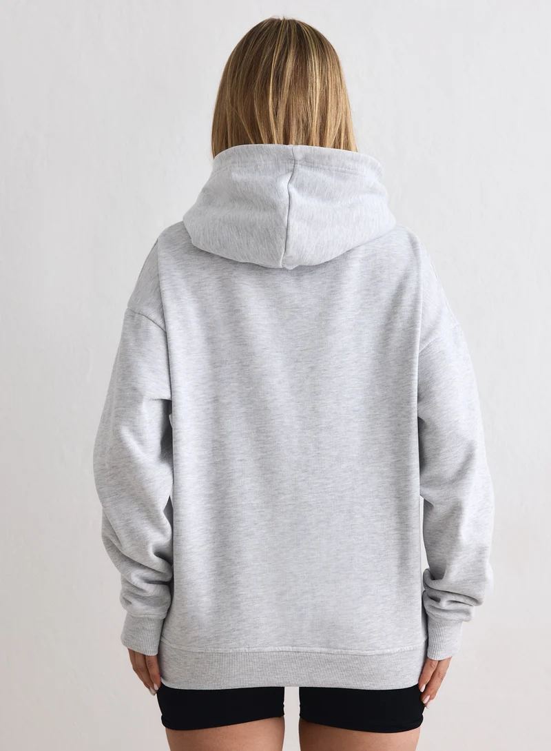 Light Grey Melange Varsity Sweat Hood