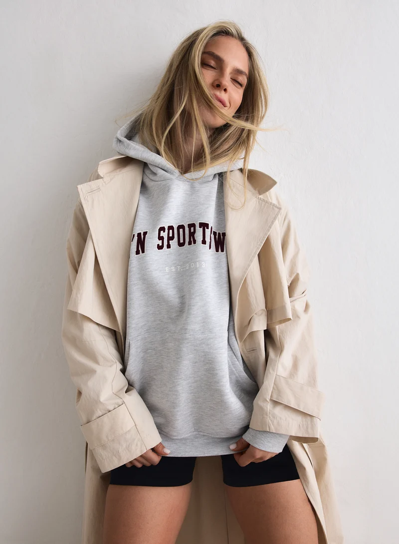 Light Grey Melange Varsity Sweat Hood