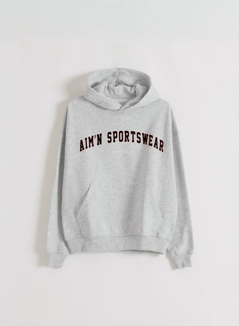 Light Grey Melange Varsity Sweat Hood