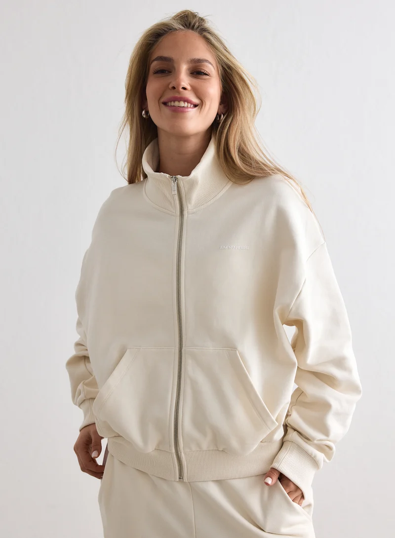 Cream Chunky Terry Zip Jacket