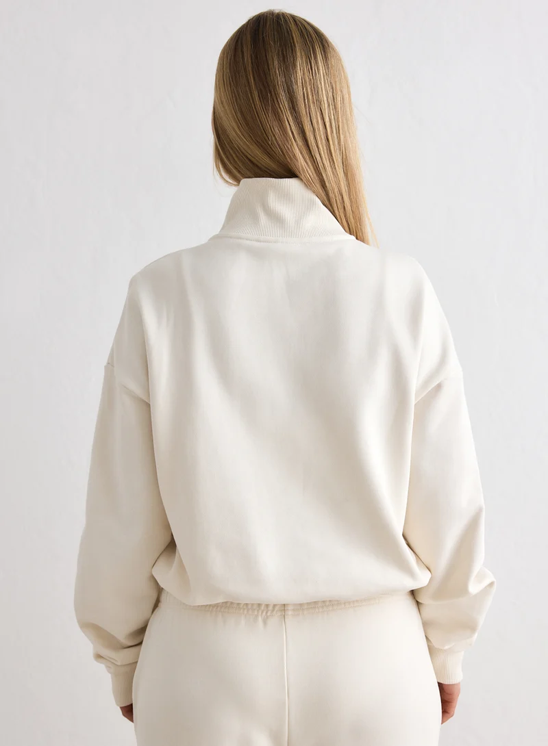 Cream Chunky Terry Zip Jacket