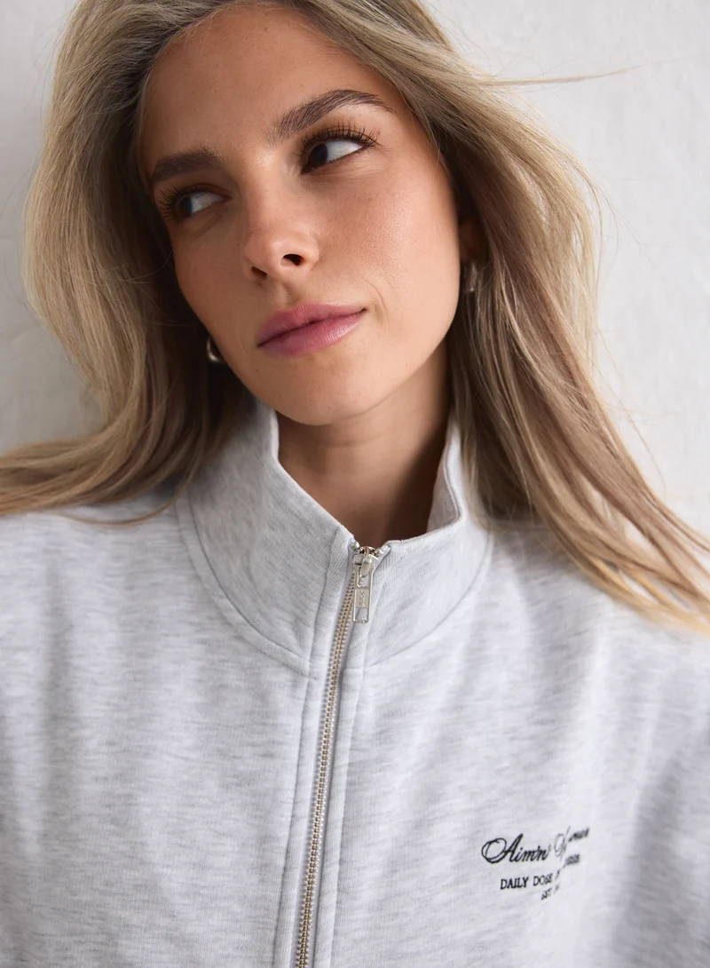 Light Grey Melange Script Zip Jacket