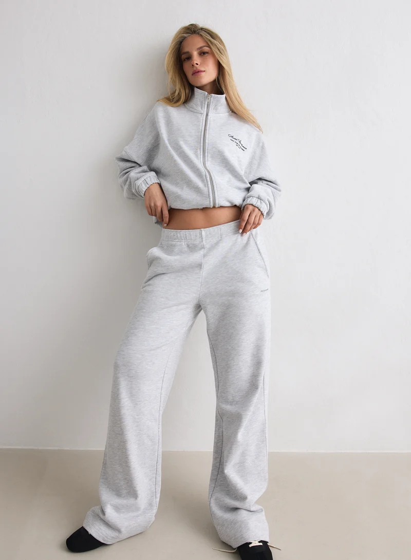 Light Grey Melange Script Zip Jacket