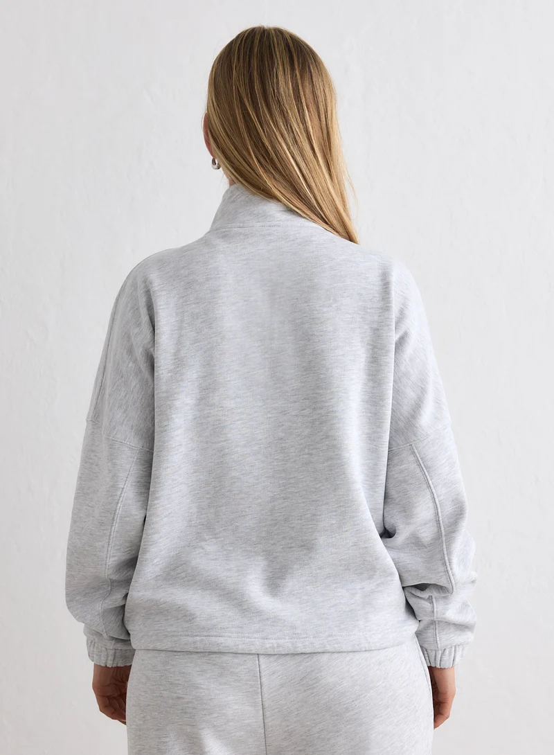 Light Grey Melange Script Zip Jacket