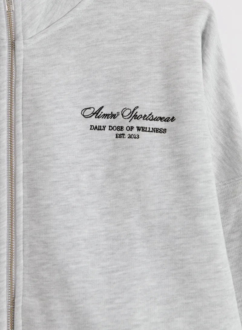 Light Grey Melange Script Zip Jacket