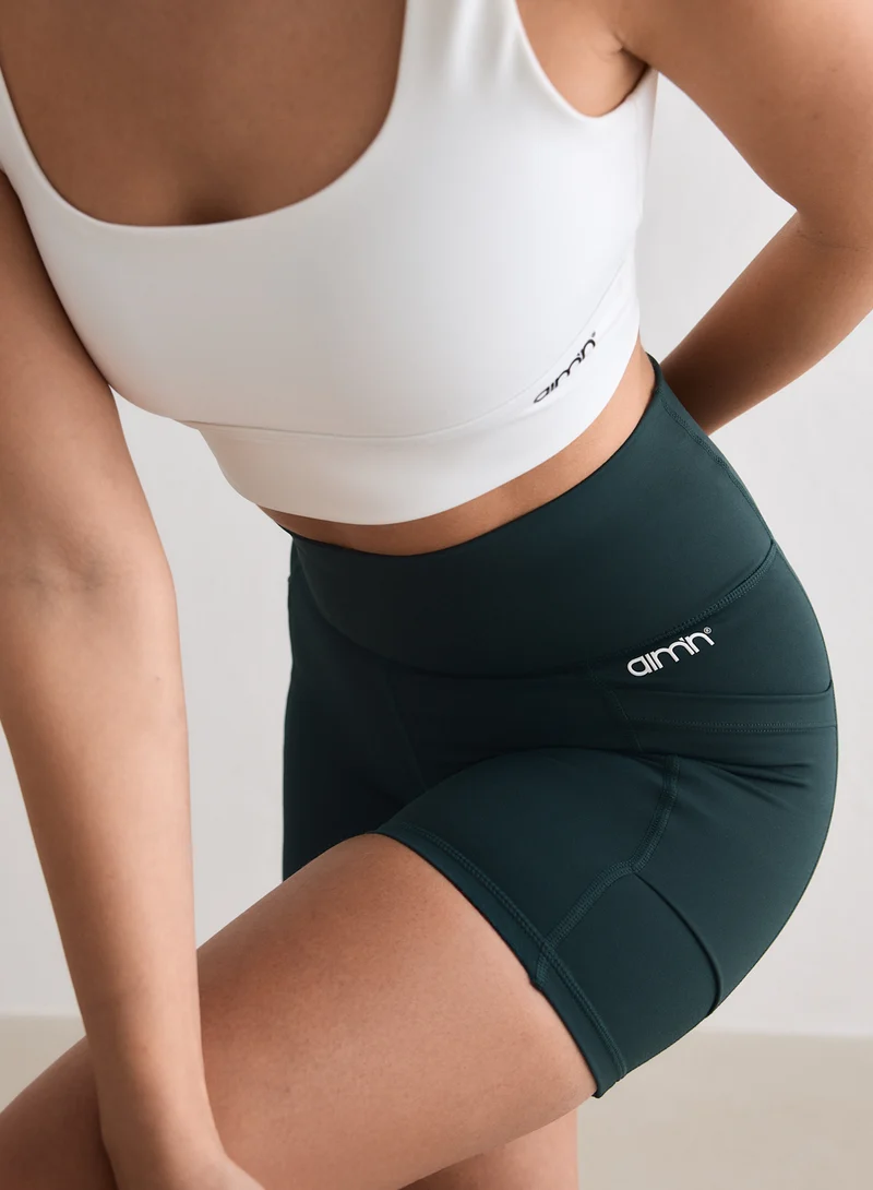 Deep Emerald Double Pocket Midi Biker Shorts
