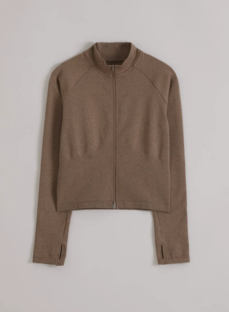 Espresso Melange Shape Seamless Zip Jacket