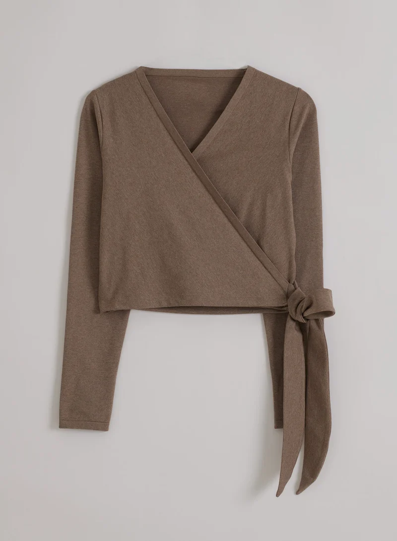 Espresso Melange Shape Seamless Wrap Long Sleeve