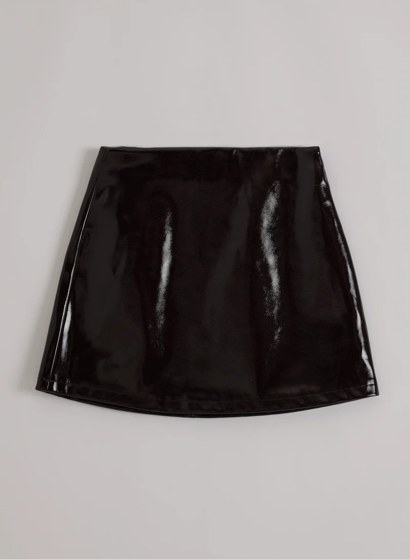 Chocolate Faux Leather Skirt