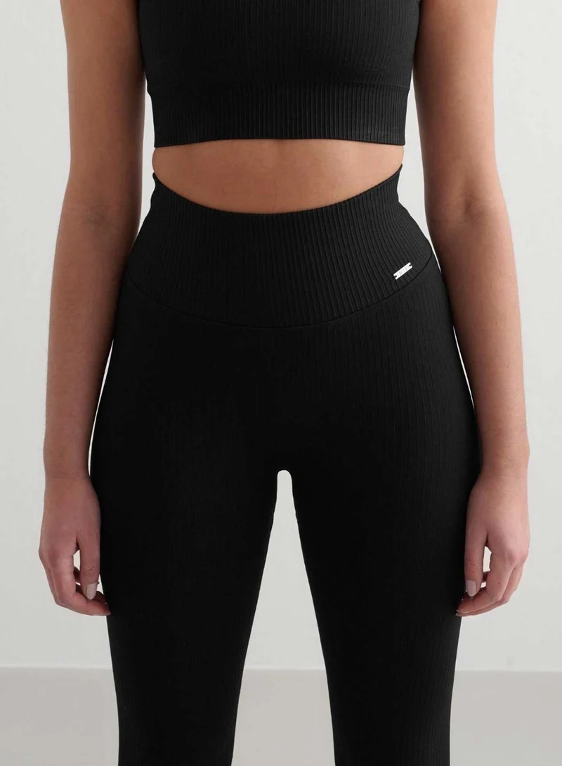 Black Ribbed Seamless Tall Tights