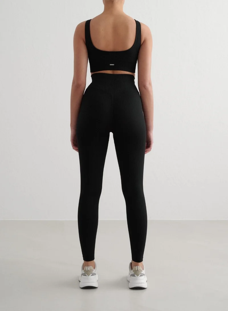Black Ribbed Seamless Tall Tights