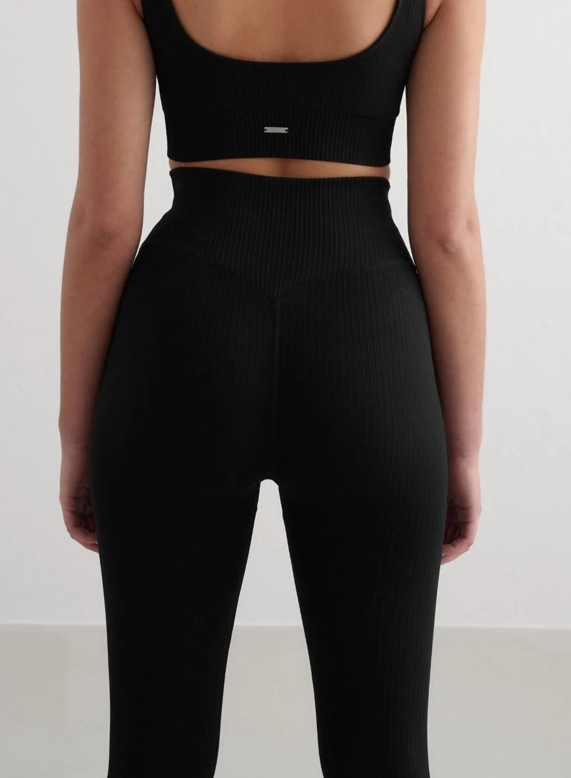 Black Ribbed Seamless Tall Tights