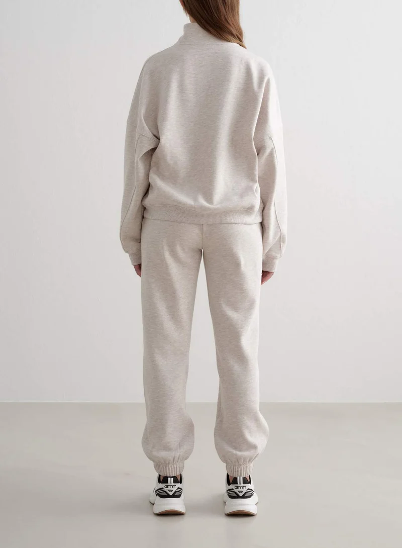 Beige Melange Varsity Sweat Half Zip