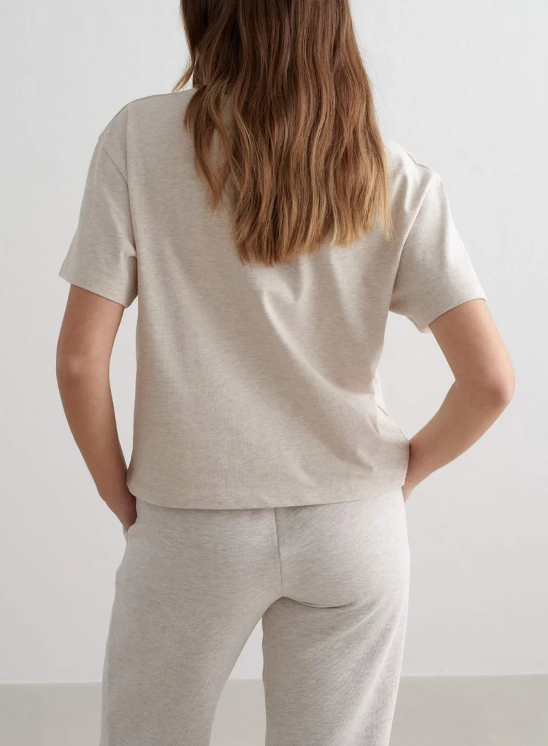 Beige Melange Varsity Boxy T-shirt