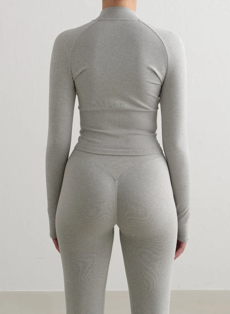 Grey Melange Shape Seamless Zip Jacket