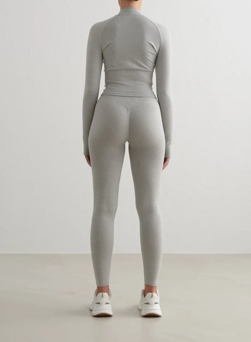 Grey Melange Shape Seamless Zip Jacket