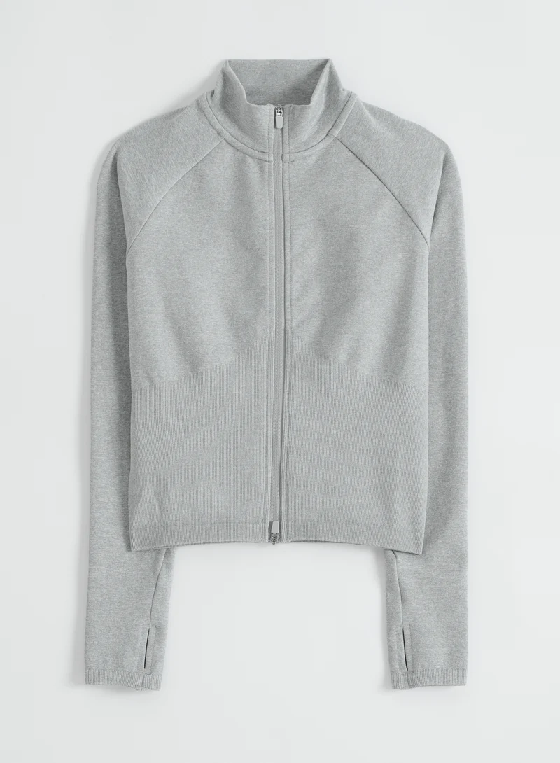 Grey Melange Shape Seamless Zip Jacket