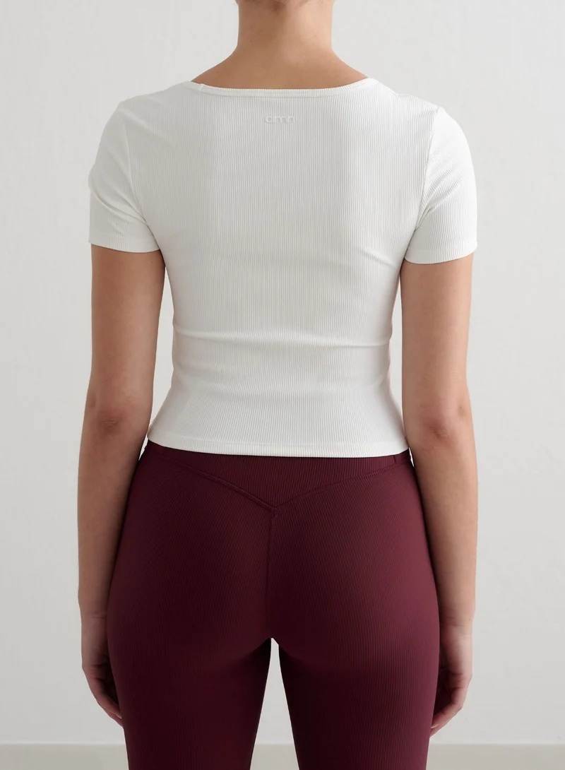 White Ribbed Performance Short Sleeve