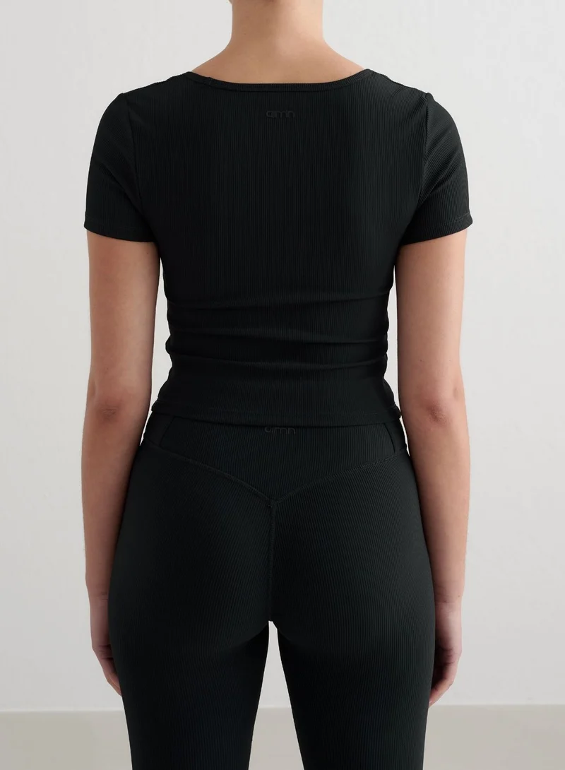 Black Ribbed Performance Short Sleeve