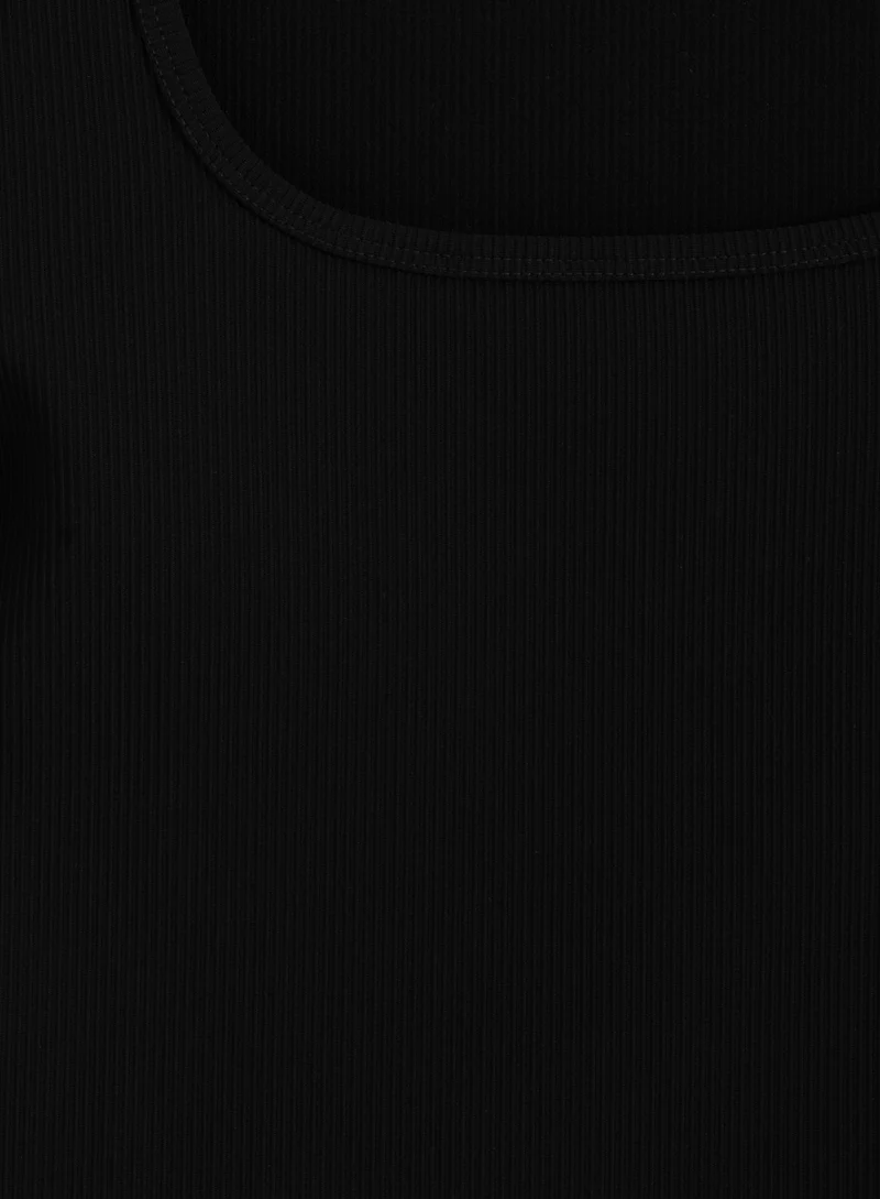 Black Ribbed Performance Short Sleeve