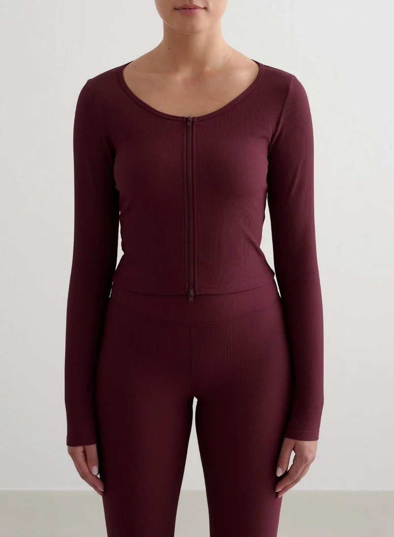 Cherry Ribbed Performance Zipped Cardigan