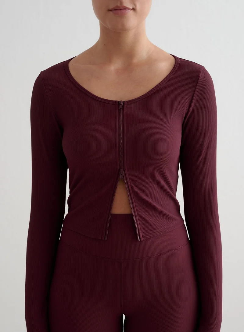Cherry Ribbed Performance Zipped Cardigan