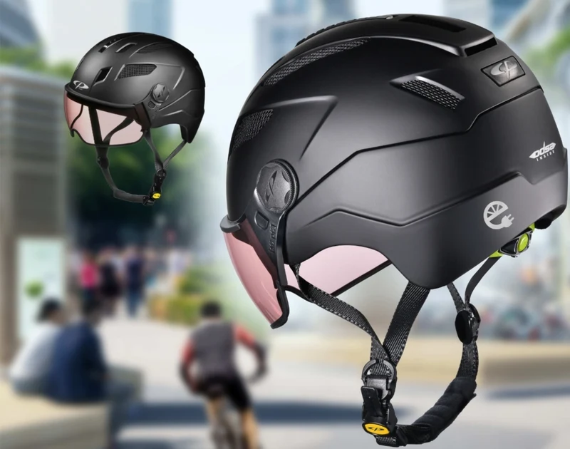 CP Chimayo + Urban Fahrradhelm mit VARIO Visier (photochromatic) - Radhelm Bikehelm Schutzhelm Fahrrad Bike Helm Unisex black soft touch j23