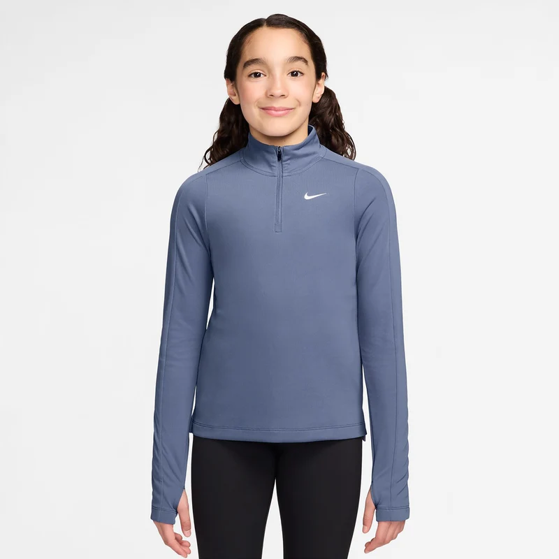 Dri-Fit Half-Zip Longsleeve Mädchen - blaugrau, weiß