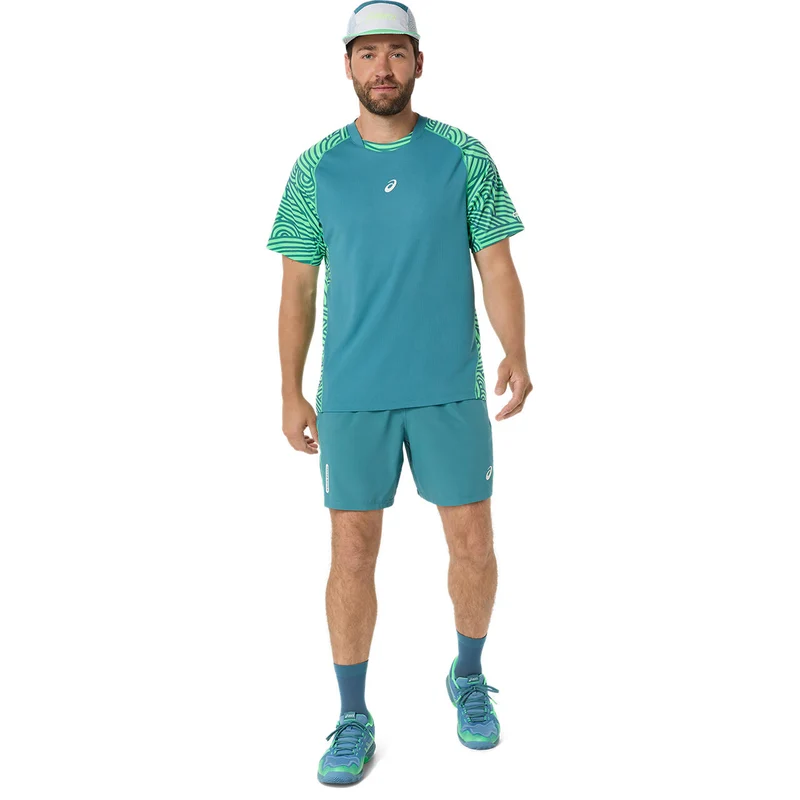 Asics T-Shirt Padel Court All Over Print SS Top Heren Blauw Groen