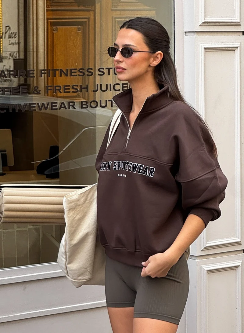 Chocolate Varsity Sweat Half Zip