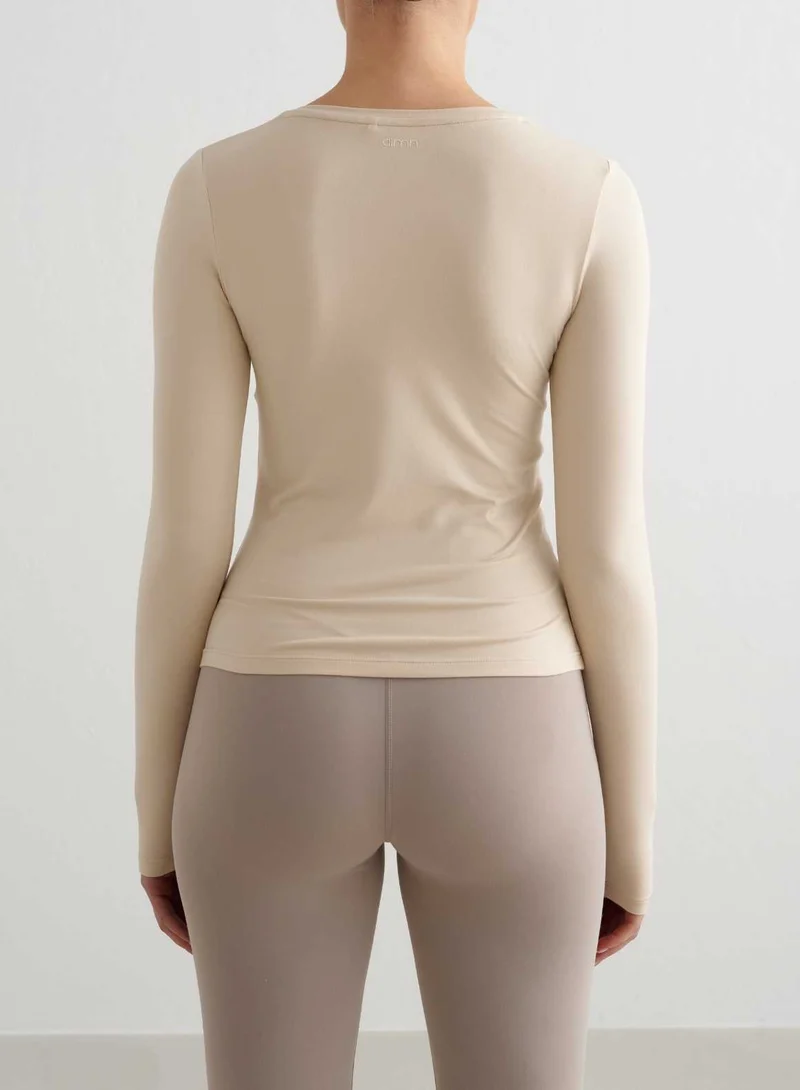 Café Au Lait Soft Basic V-neck Long Sleeve