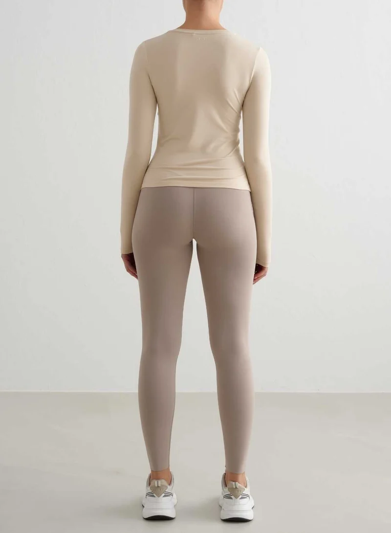 Café Au Lait Soft Basic V-neck Long Sleeve