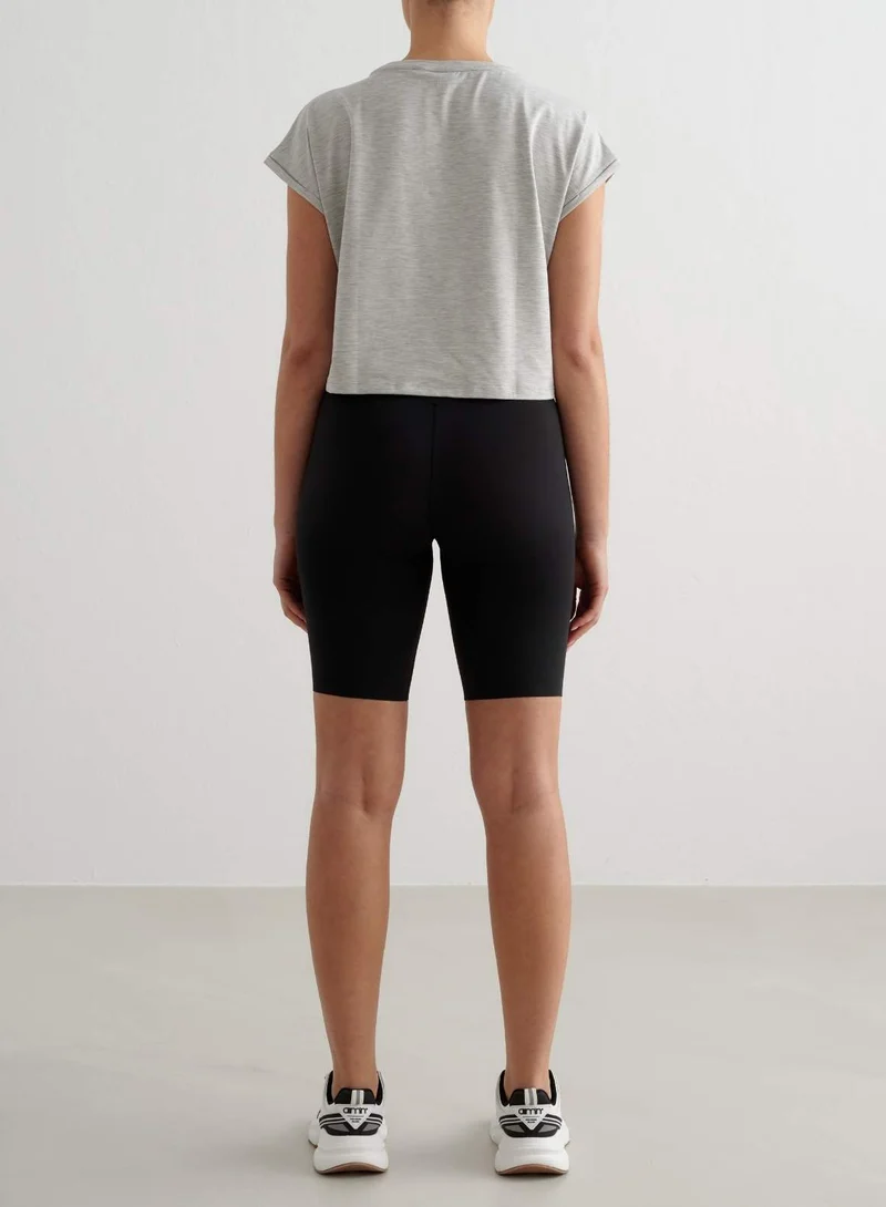 Grey Melange Soft Basic Roll Sleeve Top